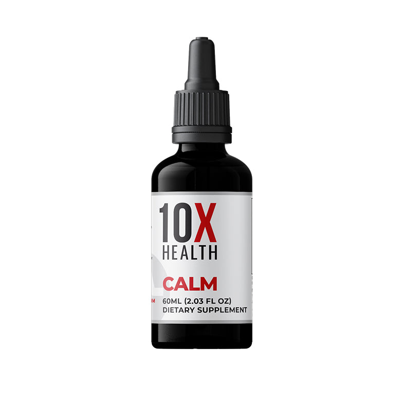 Bottle of 10X Health Calm dietary supplement on a white background